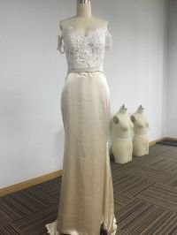 Off shoulder Light Champagne Charmeuse Mermaid Dress