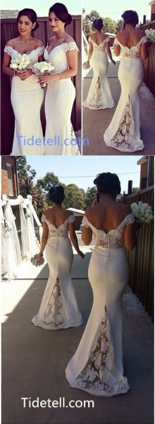 lace and satin ivory bridesmaid dress