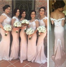 lace and satin pink bridesmaid dress