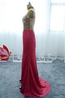 Amazing Burgundy Mermaid Dress with White Appliques Top