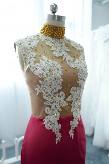 Burgundy Dress with White Appliques Top
