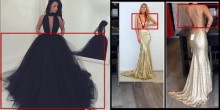 Spandex and Tulle plunging black prom dress