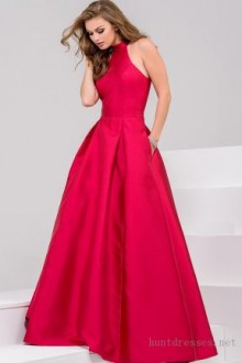 hot pink taffeta halter neck long dress