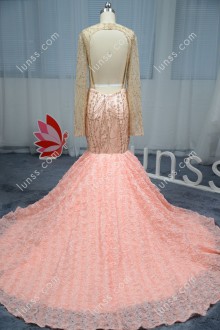 Beautiful pink floral mermaid prom dress altered with tapering beaded appliques