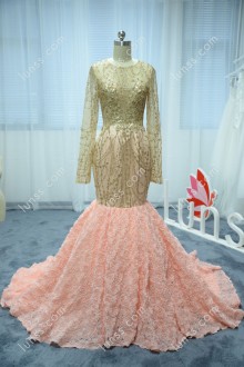 gold glitter pink floral mermaid prom dress altered with tapering beaded appliques