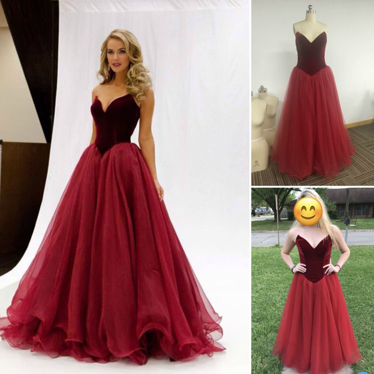 Dark Red Velvet Prom Dress