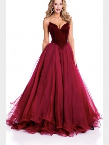 dark red velvet and tulle prom dress