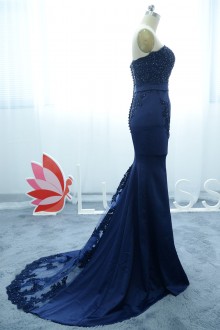 lace bodice and stretchy satin bottom prom dress