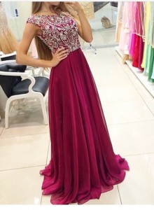 Burgundy Long Dress with Beading Embroidered Top
