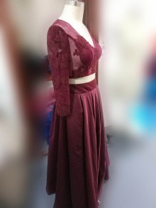 Two piece burgundy stunning prom dress