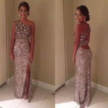 bead pattern dress with slit