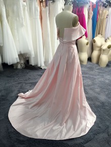 Sexy Pink Satin Prom Dress with Thigh high Slit