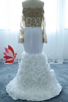 fitted floral bottom prom dress