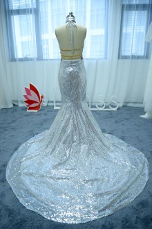 open back silver prom dress
