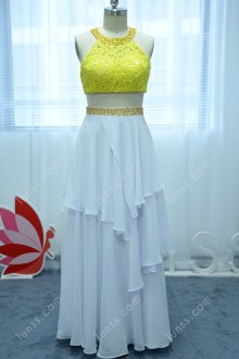 Two piece halter prom dress