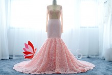 luxury pearls beaded top and rose trumpet skirt pink prom dress