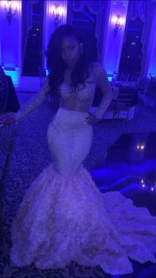 luxury pearls rose trumpet skirt pink prom dress