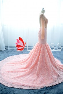 luxury trumpet pink prom dress