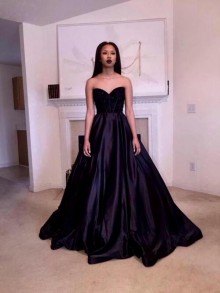 black strapless satin dress