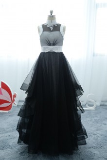 black and white satin tulle bow dress