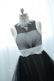 black and white satin tulle dress