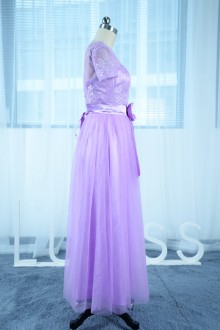 Customized Short Sleeve Floor Length Lavender Bridesmaid Dress