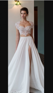 beaded lace top two piece dress