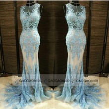 mermaid sky blue prom dress