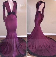 dark red jersey mermaid prom dress