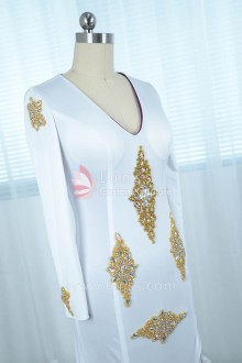 White Special Designed Shiny Rhinestone Long Sleeved A-line Prom Dress ...