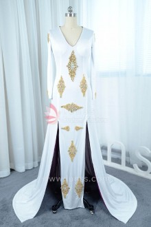 white special designed long sleeved dress