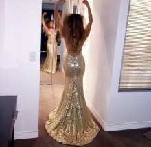 sequin gold prom dress
