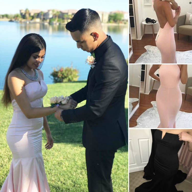 Beautiful Strapless Blush Pink Mermaid Dress with Open Back