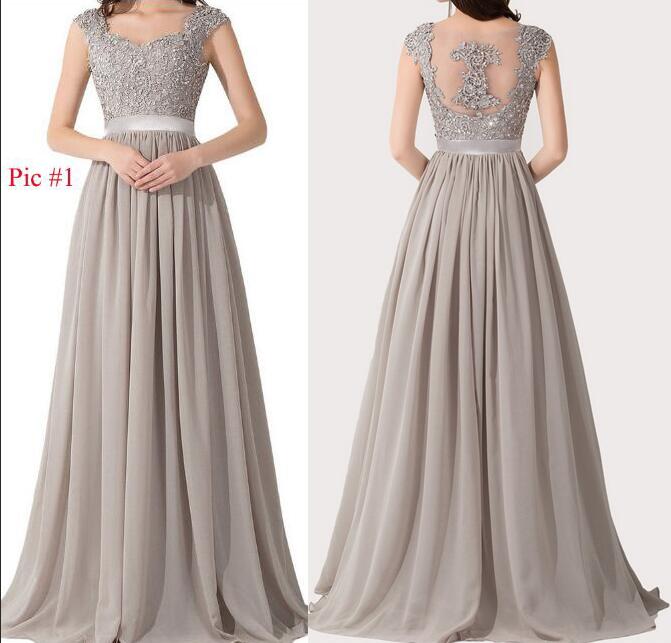 Gold Lace A-line Floor Length Chiffon Dress with Modified Long Sleeves ...