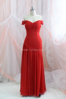 Off the shoulder red chiffon Grad ball dress
