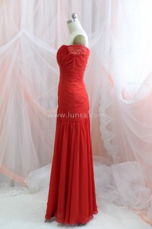 Off the shoulder red pleated Grad ball dress