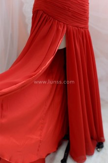 red chiffon slit dress