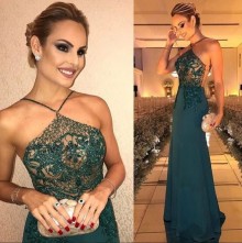 halter sleeveless long dress