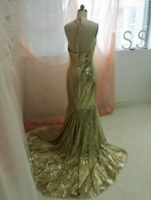 amazing sleeveless halter mermaid prom dress with empire waist