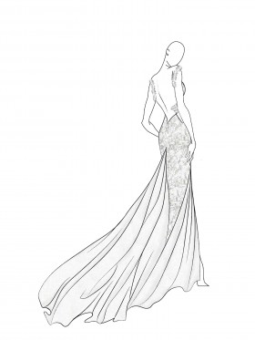 chapel train mermaid wedding gown sketch