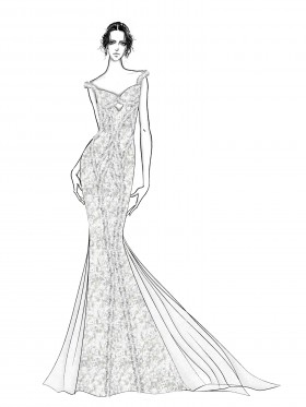 mermaid lace wedding gown sketch