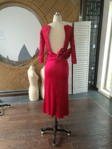luxurious ruby custom new prom dress with bow at the back