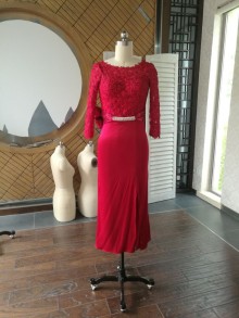 luxurious ruby lace and silk satin custom new prom dress