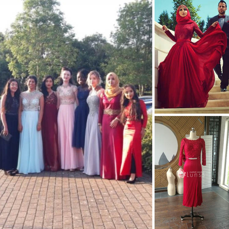 luxurious ruby lace and silk satin custom new prom dress with bow at the back