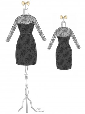 black lace short bodycon dress sketch