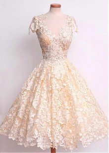 ivory lace short bridal dress