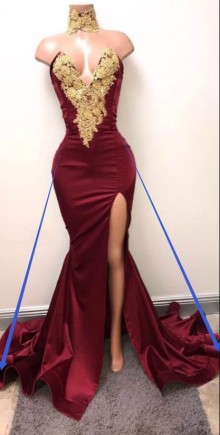 Beautifully Hand Made Beaded Gold Lace Appliqued Royal Blue Prom Dress ...