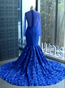 3D floral royal blue mermaid custom made prom dress
