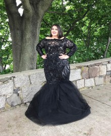 amazing see through long sleeve black embroidered mermaid dress