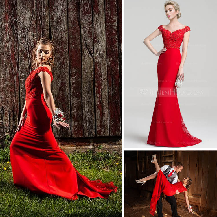 off the shoulder red beaded lace applique perfectly custom mermaid prom dress